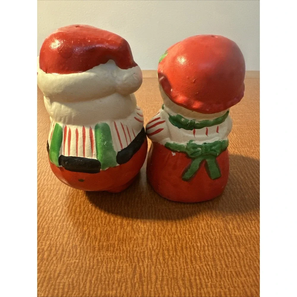 Vintage MR & MRS SANTA SALT & PEPPER SHAKERS‎ HOLDING TEDDY BEAR & MOUSE CERAMIC